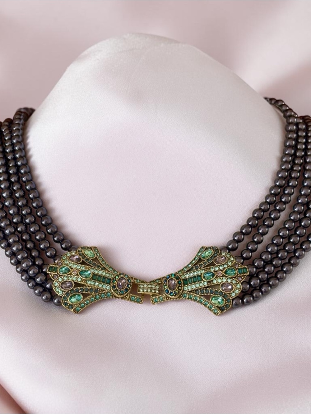 Heidi Daus  multi strand navy pearl necklace with Swarovski crystal clasp NIB - Picture 4 of 16